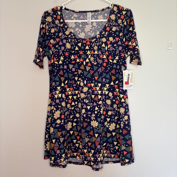 LULAROE NEW Perfect Tee Women's XXS Purple Floral Geometric Scoop Neck Stretch - Picture 1 of 6